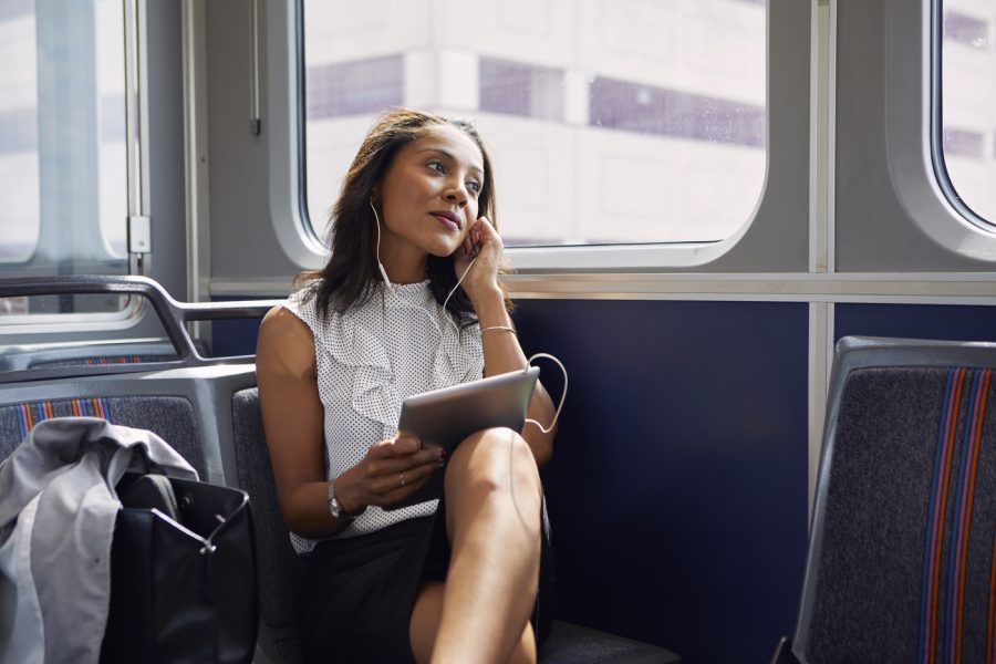 businesswoman using digital tablet on train 2022 03 07 23 55 56 utc