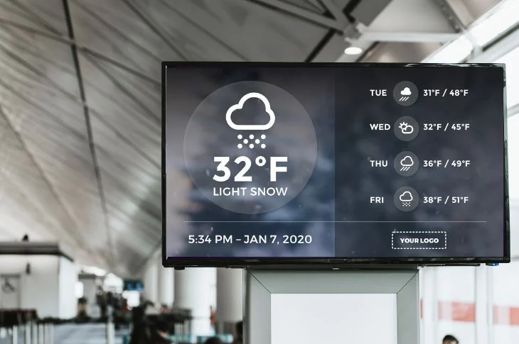 Digital signage showing weather forecast